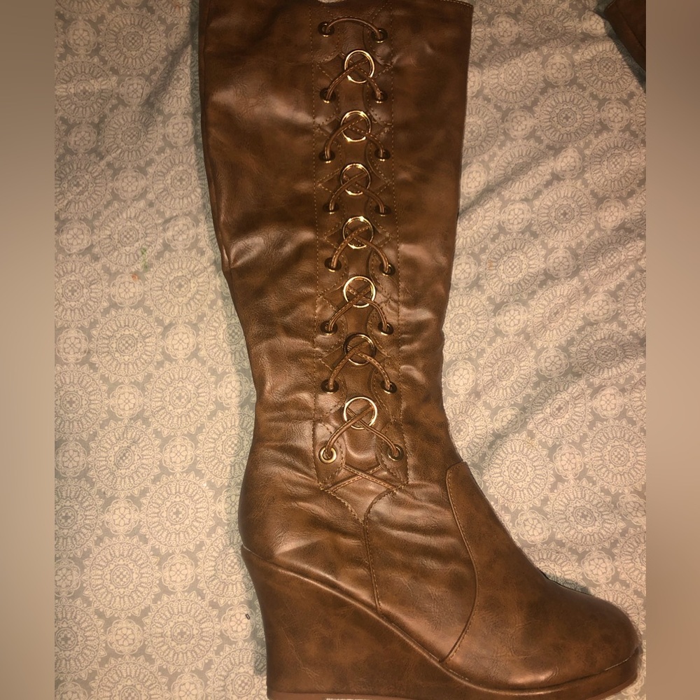 Brown tall wedge boots
